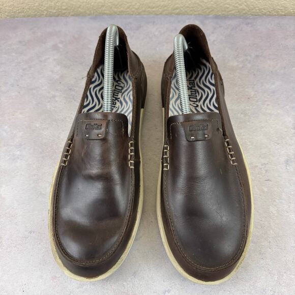 Olukai Kakaha Shoes Mens Size 9.5 Brown Leather Slip On Casual Loafers Read - Picture 5 of 13